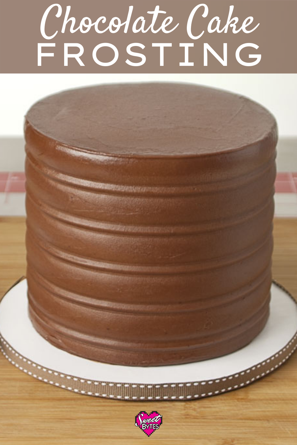 Chocolate cake frosting on a six inch three layer chocolate cake