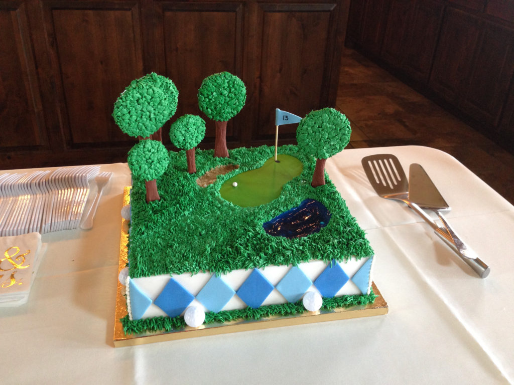 Cake made to look like a golf course putting green